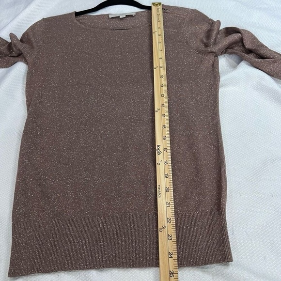 Loft Taupe Metallic Long Sleeve Knit Top Sz S Womens - Picture 4 of 8